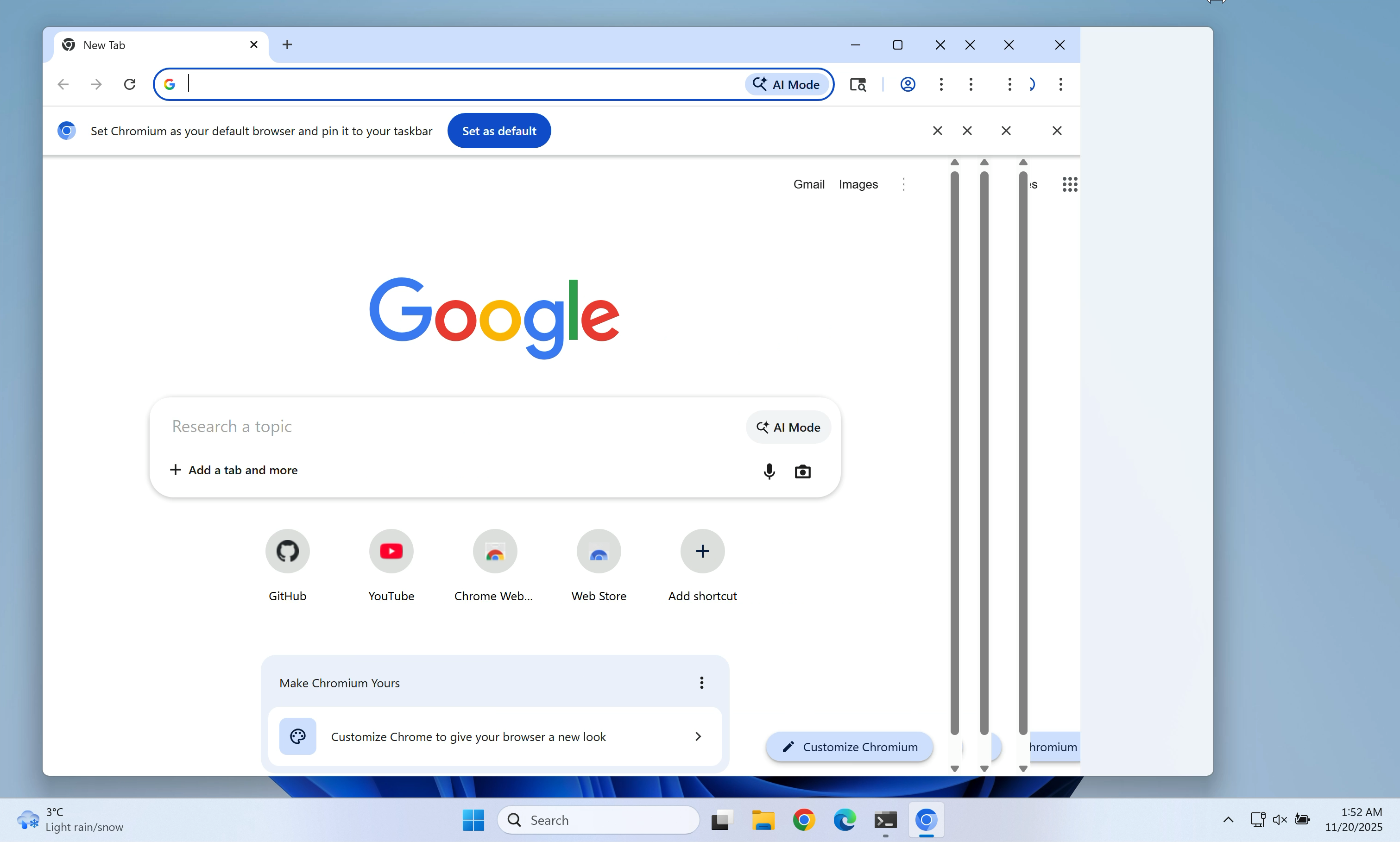 Google Chrome もサイズ変更の問題を示しているスクリーンショット